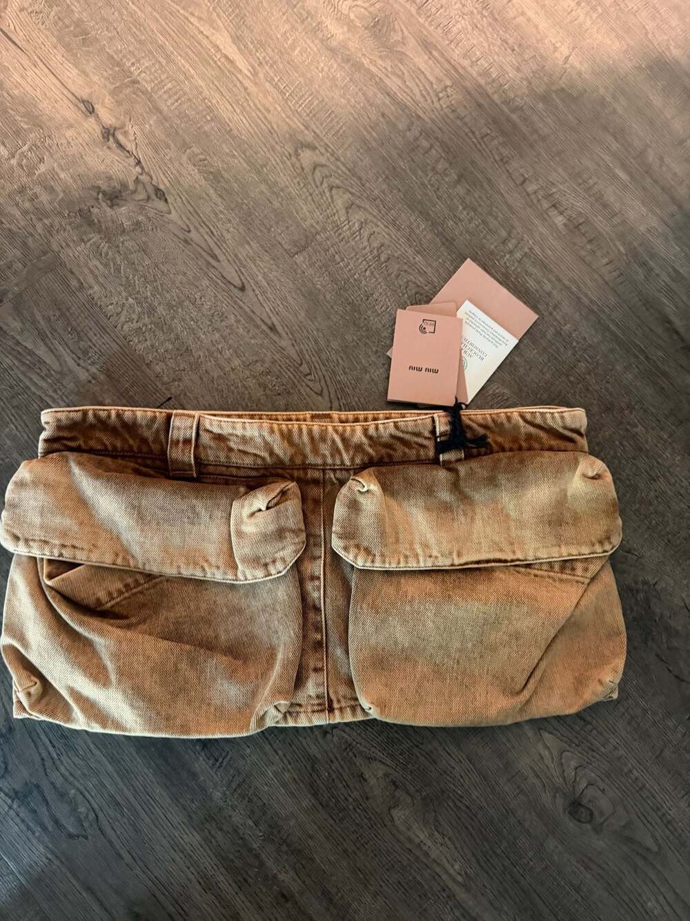 Miu Miu Acid Wash Logo Cargo Mini Skirt Size 40